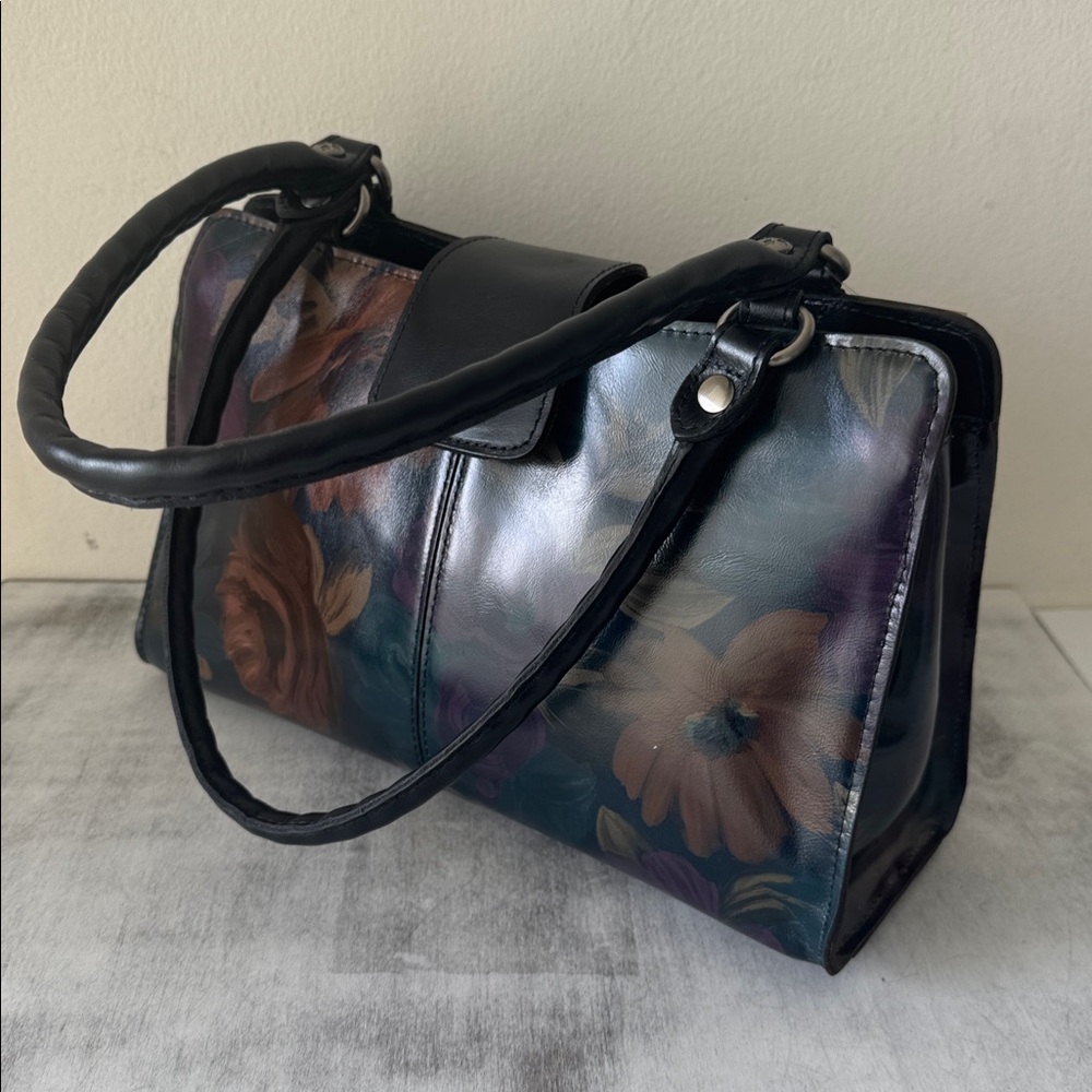 Patricia Nash Rienzo Floral Black Leather Peruvian Painting Shoulder Handbag - Picture 6 of 16
